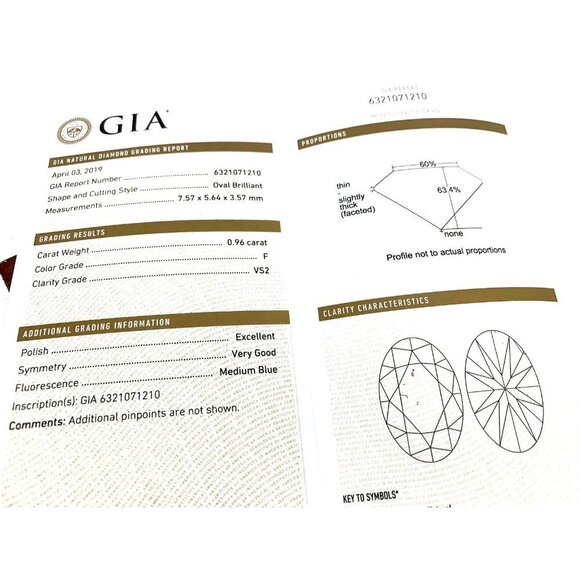 Engagement Ring Diamond 0.96ct GIA VS2 F Platinum Oval Solitaire Size 4.5 - Picture 4 of 15